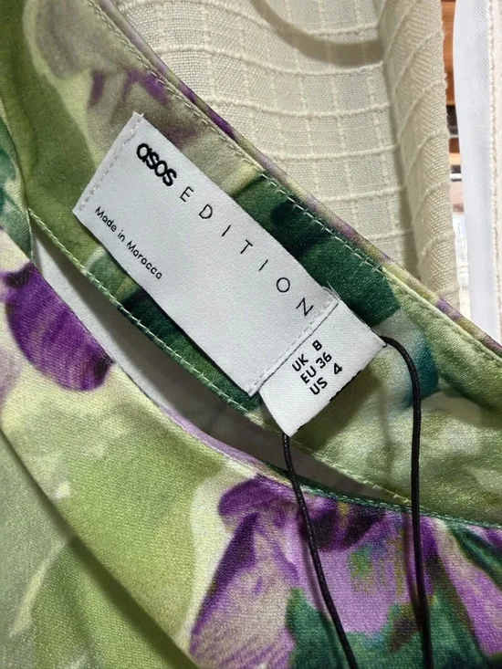 ASOS One-Shoulder Green Floral Midi Dress with Purple Accents - Picture 2 of 8